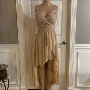 Women junior brown lace high-low dress size (s) sleeveless zipper back